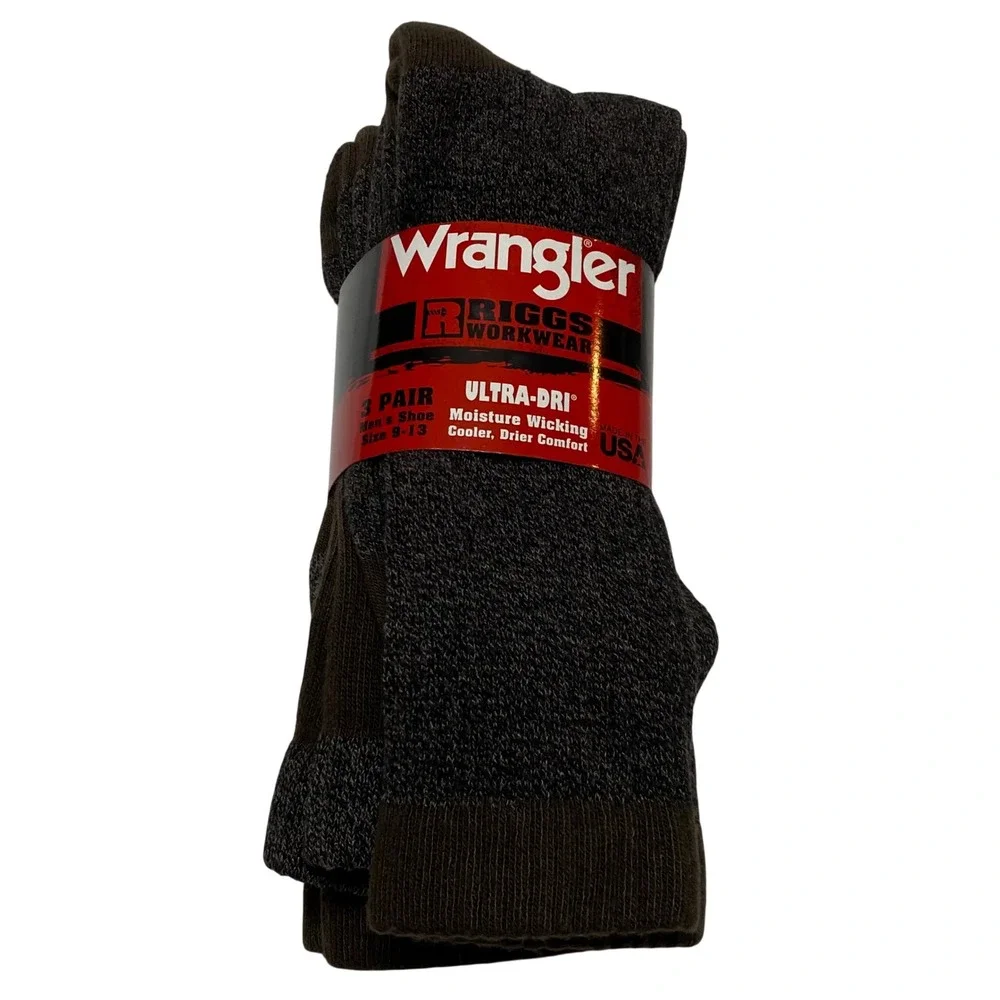 Wrangler Riggs Workwear Ultra-Dri Mens 3 Pair Socks Brown Shoe Size 9-13 USA NWT
